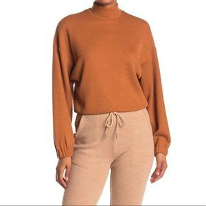 NWT Elodie Clay Mock Neck Long Balloon Sleeve Ribbed Knit Top XL